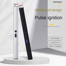1Pc Type-C Plasma Windproof Kitchen Charging Lighter For Candle Gas Stove Arc Barbecue Aromatherapy Lighter, Indoors And Outdoors Igniter - Black - View 3