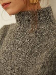 Knit Mix Elegante suéter de cuello alto francés de punto grueso para mujer, con diseño de moneda vintage discreto, adecuado para otoño/invierno, Navidad, Acción de Gracias, Año Nuevo, uso casual de moda diario, temporada de regreso a la escuela - Gris - Ver 7