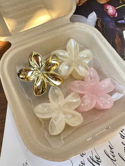 4 件/套 6 厘米 Y2K 亚克力渐变微型花朵发夹，优雅精致的爪夹发髻配饰，适合女士，甜美美观，适合日常外出、海滩、返校秋冬发饰，适合女士度假装扮