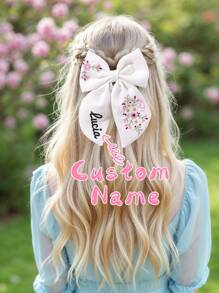 1 Stück individuell bedruckter weißer Haarschleife für Mädchen, Blumen gestickter Schleifenhaarclip mit Schwanz, individuell bedruckter weißer Haarnadel, elegante Haarstyling Clips Haarschmuck für Kinder und Babys
