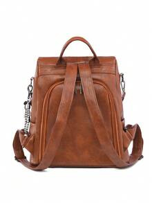 LECEY 防盗背包女士高品质皮革背包女生书包休闲单肩包旅行背包新款 - 棕色 - 查看 8