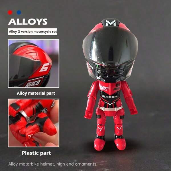 Modelo de motocicleta de aleación con diseño de dibujos animados y casco mejorado, figura decorativa de motorista, accesorio decorativo para escritorio, favor de fiesta, regalo festivo