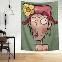 1pc Abstract Girl Printed Tapestry, Polyester Wall Hanging Decoration For Living Room, Bedroom, Office, Party, Rectangle Kitchen Wall Decor With Hanging Feeling, Comes With 3 Wall Nails And 2 Clips