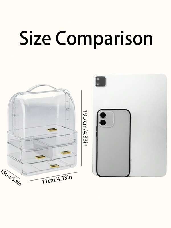 1 caixa de armazenamento de cosméticos com gaveta, suporte para joias, brincos e anéis de cabelo à prova de poeira, prático e durável, presente de Dia dos Namorados, presente de Páscoa, cor transparente - rosa transparente