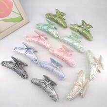 1pc Bag Starfish 12cm Fully Rhinestoned Elegant Acetate Hair Claw Clip, Suitable For Everyday Wear - Violet Purple - View 1