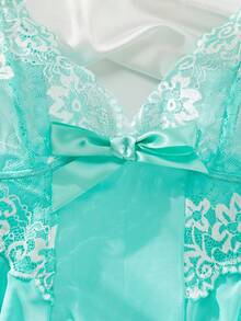 Atmosphere Green Lace Edge Robe Two Piece Set - Sexy And Comfortable Sleepwear - Suitable For Women - Perfect For Date Nights And Underwear Parties - Encounter Romantic Atmosphere - Inject Unique Luxury Into The Overall Look - Ideal Gift For Her - màu xanh lá - Xem 3