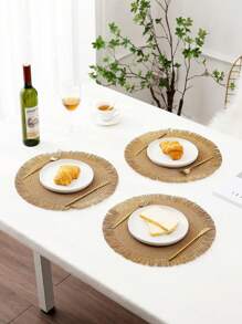 2 piezas/8 piezas Manteles individuales redondos de 15 pulgadas de fibra de papel tejida con borlas, resistentes al calor, decoración de vajilla de hotel y restaurante, decoración de mesa de comedor y sala de estar, antideslizante, adecuado para reuniones en el hogar y fiestas de boda