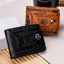 Men's Fashion Classic Wallet Vintage 100 US Dollar Pattern Wallet Multi Card Slot Zipper Coin Compartmen PU Leather Classic Short Wallet For Men Money Wallet Mini Wallet Purse Wallet Men Wallet Leather Small Wallet