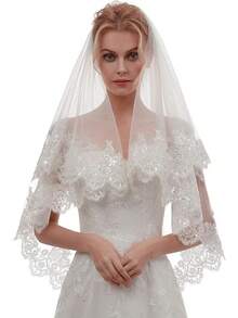 Short Wedding Veil With Comb - 2 Tier Bridal Veil, 24" Length Tulle Bride Accessories For Women - 象牙色 4 和亮片蕾絲 - 查看 2