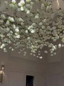 20-Piece White Rose Hanging Artificial Flower Decoration, Equipped With Transparent Fishing Line And Ceiling Rose Garland, No Power Required, Suitable For DIY Wedding, Wedding Party Table Center Decoration.