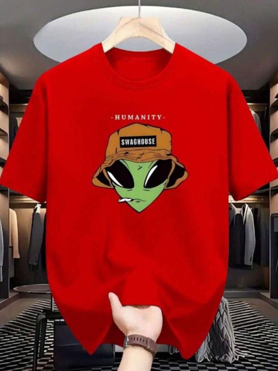 Unisex Printed Shirt And Launch 100% Cotton Comfort Shirt Summer Fashion - 紅色 - 查看 1