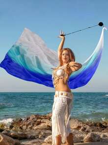 1pc Silk Veil + 1pc Poi Hammer Ball Women Belly Dance Silk Veil Poi Streamer Stage Props Colored Flags