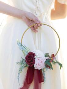 Hochzeit Gold Reifen Brautjungfern Blumenstrauß für Bridal-Shower, Zeremonie Jahrestag Kranz Tischdekorationen zum Aufhängen an der Wand
