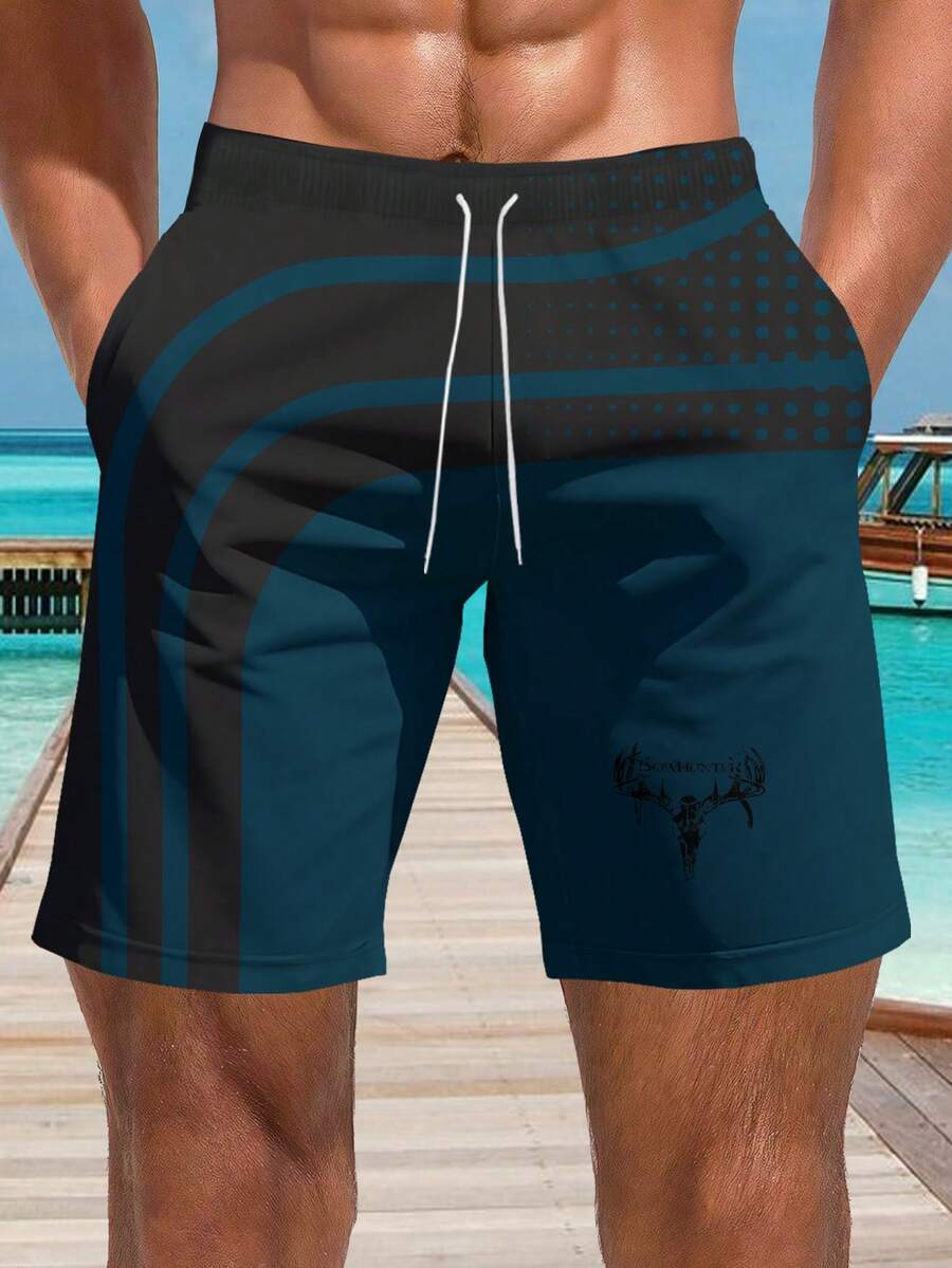 Quần short đi biển in 3D phong cách Hawaii cho nam - Nhanh khô, cạp rút, hoàn hảo cho các chuyến đi chơi mùa hè - Màu xanh hải quân - Xem 1