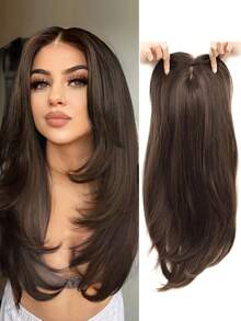 夹式合成发片，带刘海，适合稀疏头发，20 英寸长层次发片，适合女士渐变色混合金发