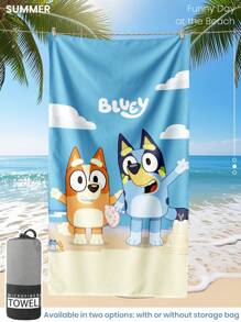 Bluey 1pc Bluey Beach Towel, Bluey And Bingo Pattern Swim Towel, Bath Towel, Fashion Style Beach Towel, Super Absorbent Bath Towel For Bathroom, Swimming, Fitness, Yoga, Soft And Comfortable Microfiber Towel, Lightweight And Portable, Wind And Sun Protection, Sandproof For Summer Travel, Vacation Holiday Bathroom Decor, Available With Or Without Storage Bag