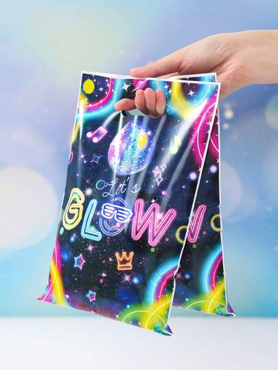 10/25/50pcs Glow-In-The-Dark Theme Gift Bags, Disco Ball Pattern Luminous Gift Packaging Bags, Plastic Bags, Disco Theme Party Decorations, Retro 80s 90s Theme Party Supplies, Music Festival Gift Packaging Bags, Shopping Gift Bags, Birthday Party Decorations, Holiday Celebration Neon Gift Bags, Kitchen Packaging Supplies, Birthday Gifts, Party Favors
