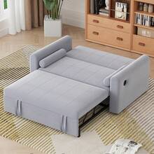 2 Seater Sofa Bed, 3 In 1 Convertible Corner Sofa Bed, Pull Out Linen Double Sleeper Chair Bed With Pocket And Adjustable Backrest For Living Room, - Light Grey - View 5