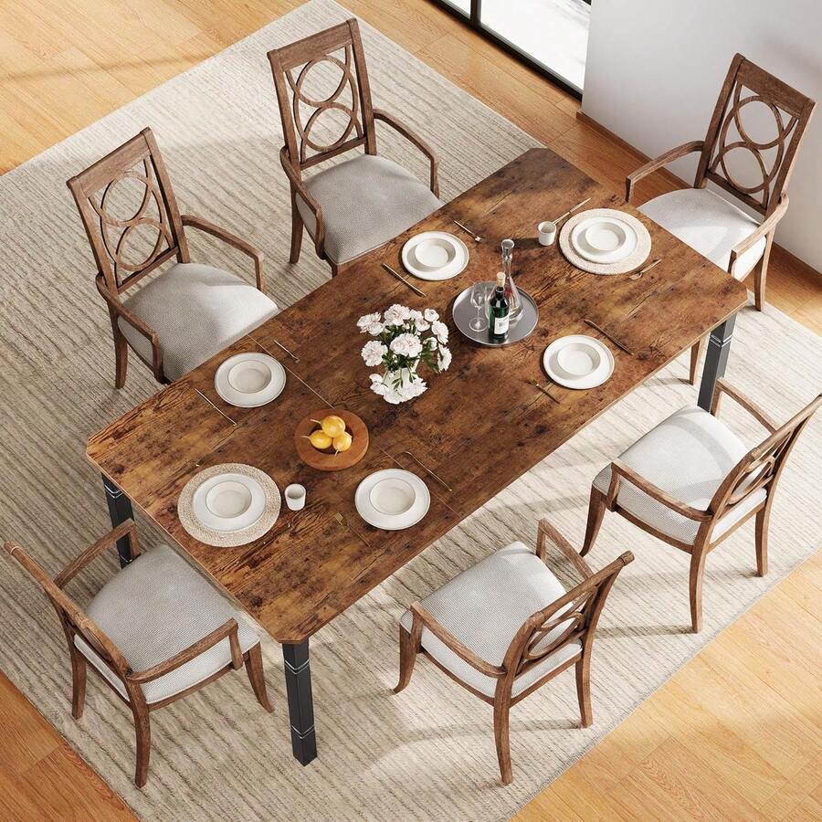 78.7" Large Industrial Dining Room Table For 6-8 People Rectangular Wood Kitchen Table Modern Farmhouse Dining Table Kitchen Dining Room Table With Heavy Duty Metal Legs ForKitchen, Living Room(Only Desk) - Black/Brown - View 1