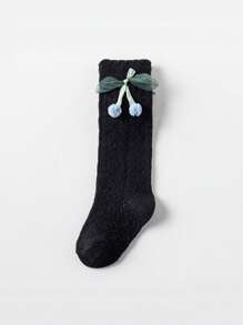 1 par de calcetines de malla decorativos con diseño de cerezas para bebés, cómodos y transpirables, calcetines de vestir para bebés, calcetines para niñas