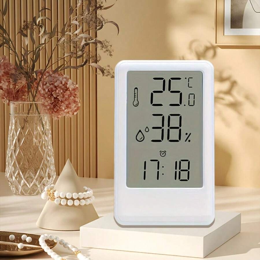 1 pieza Reloj despertador de temperatura y humedad de escritorio, termohigrómetro de pared moderno y minimalista, pantalla de 12/24 horas, con pantalla grande - Multicolor - Ver 1