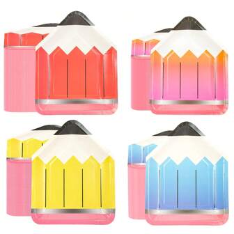 10 pièces/20 pièces/50 pièces Assiettes de fête de graduation, assiettes en papier rouges en forme de crayon. Vaisselle pour fête, assiettes en forme de crayon, fournitures de décoration