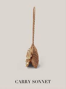 Bolso de hombro de paja para mujer, bolso de playa trenzado de paja, pequeño bolso de embrague de paja con monedero y teléfono, dulce y a la moda, ligero y elegante, una opción versátil para salidas diarias. Carteras y bolsos para mujer, verano, regalos de maestros, artículos esenciales para vacaciones, artículos esenciales de viaje.