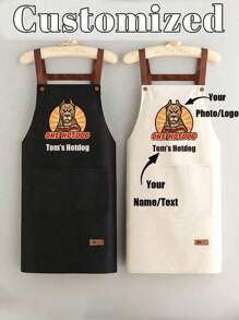 1pc Customized Black Kitchen Cooking Apron, Modern Polyester Oil-Proof Apron, Black Kitchen Apron, Polyester Apron For Garden, Kitchen And Housework Perfect For Home, Restaurant, And Kitchen Cooking