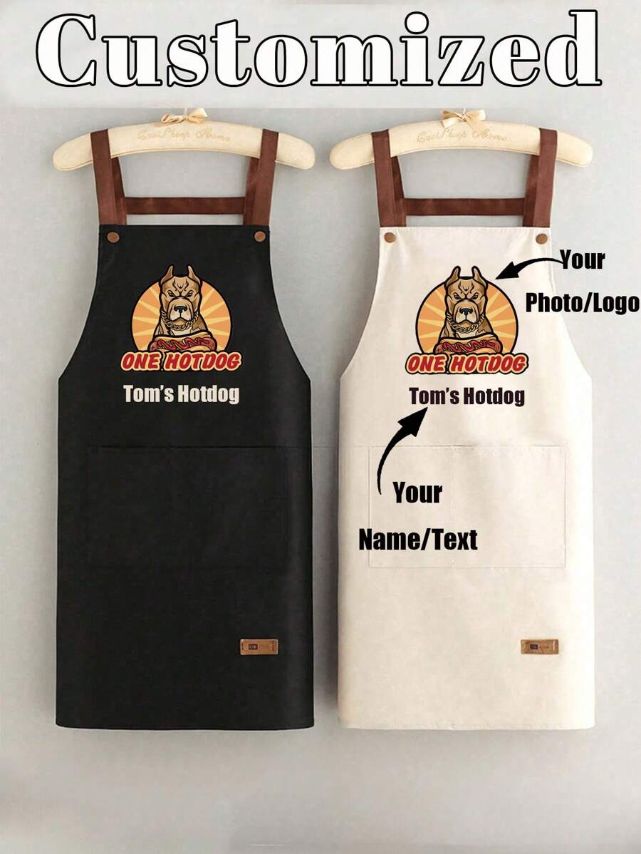 1pc Customized Black Kitchen Cooking Apron, Modern Polyester Oil-Proof Apron, Black Kitchen Apron, Polyester Apron For Garden, Kitchen And Housework Perfect For Home, Restaurant, And Kitchen Cooking