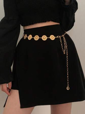 1 High-End Metal Circle Chain Waist Chain, Waist Cinching Decoration, Hundred Decorative Skirts, Suit Waist Chain Suitable For Daily Parties, Gatherings, And Gift Giving