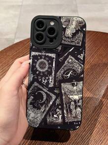 1pc Minimalist Personalized Tarot Card Pattern Black Eye Shockproof Anti-Fingerprint Mobile Phone Case, Compatible With IPhone 16 Pro Max/16/16 Pro/16 Plus/15 Pro Max/15 Pro/15 Plus/15/11/12/13/14 Pro Max/XS/XR/11 Pro/11 Pro Max/12 Pro/12 Pro Max/13 Pro/13 Pro Max/7 Plus/14 Pro/14 Pro Max/14 Plus/7 Plus/8 Plus/8/SE2/12 Mini/13 Mini, Soft Cover, Anti-Yellowing