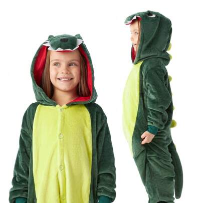 nerd hunters Kigurumi Dziecięce Dinozaur z Kapturem i Zamkiem Strój dla Chłopca i Dziewczynki, Prezent