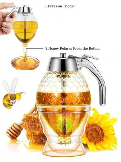 מתקן דבש 1 יחידות ללא טפטוף, מיכל דבש רגיש ללחץ יצירתי, פחית סירופ ידנית קלאסית בעיצוב חלת דבש, צנצנת דבש, כוס מיץ, מתקן נוזלי דבש מפלסטיק