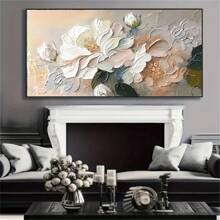 1 peça de pintura de parede em tela sem moldura, textura floral de peônia em branco e rosa, decoração de pôster de parede botânico, decoração de parede moderna sem moldura adequada para sala de estar, quarto, escritório, sala de jantar - decoração de parede elegante, arte de parede, mistura de cores ricas, detalhes intrincados de pétalas