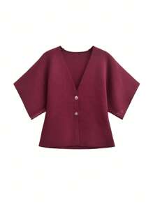 DEEKA Tenue de remise des diplômes d'été pour femmes, veste de sport tricotée à col V, manches courtes, style de simplicité, style européen/américain
