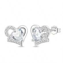 A Pair Of S925 Sterling Silver Diamond Stud Earrings Collection, The Diamond Of Love: Sterling Silver And Diamond Stud Earrings Fashion Collection