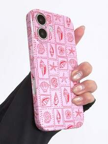 1 件少女粉色海洋元素海星贝壳几何图案穿孔亮面仿皮全手机壳适用于 11/12/13/14/15/16 Pro Max 防水防震防摔防刮 - 彩色 - 查看 3