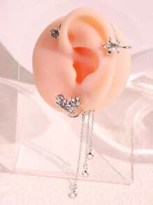 1 pieza Pendientes de clip con borla larga con mariposa y estrella de cristal rhinestone, estilo minimalista y de moda, personalizados, adecuados para uso diario de mujeres, fotografía, regalo de cumpleaños