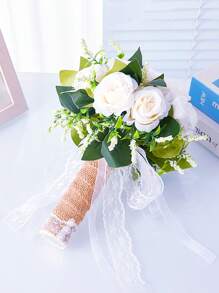 1 Stück Braut/Brautjungfer Rosenstrauß, Seidige Schleife & Künstliche Perlenrose, romantisches Hochzeits-/Valentinstagsgeschenk, Bridal-Shower/JGA, Hochzeitszeremonie Fotorequisiten, Jahrestags-Antrag