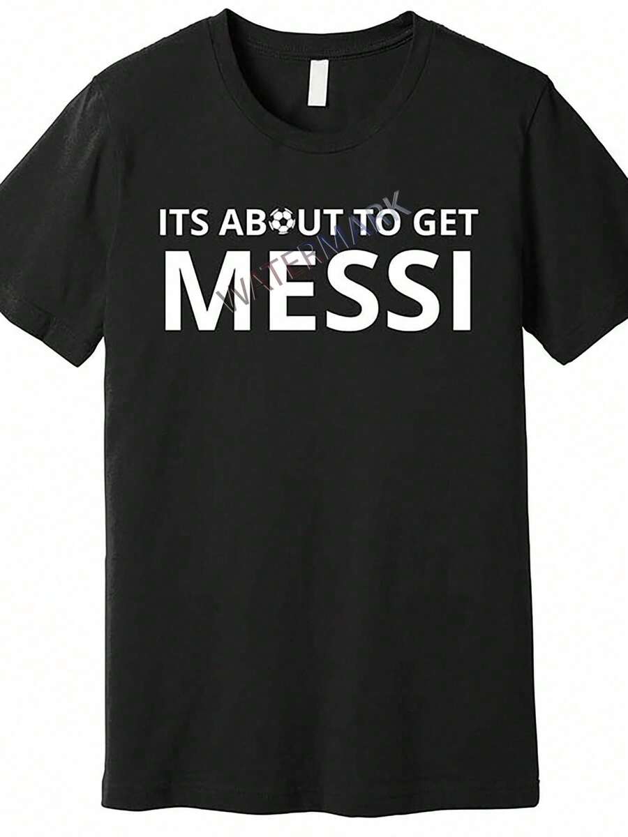 Messi-Inspired 'It's About To Get Messy' Funny Men's T-Shirt - Soft Cotton, Casual Fit, Machine Washable - Black - 黑色 - 查看 1