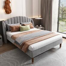 Letto imbottito dal design senza tempo, doghe in legno, facile da montare, velluto, rete a doghe in legno silenziosa e piedini di appoggio per una stabilità ottimale.