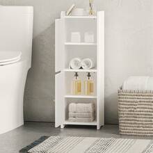 HaluPeit Mobile a Colonna, Armadietto per il Bagno da Pavimento con 2 Ante e Ripiano Regolabile, Armadietto Stretto per la Carta Igienica, Organizzatore per il Bagno per Piccoli Spazi Bianco - Bianco - Visualizzare 5