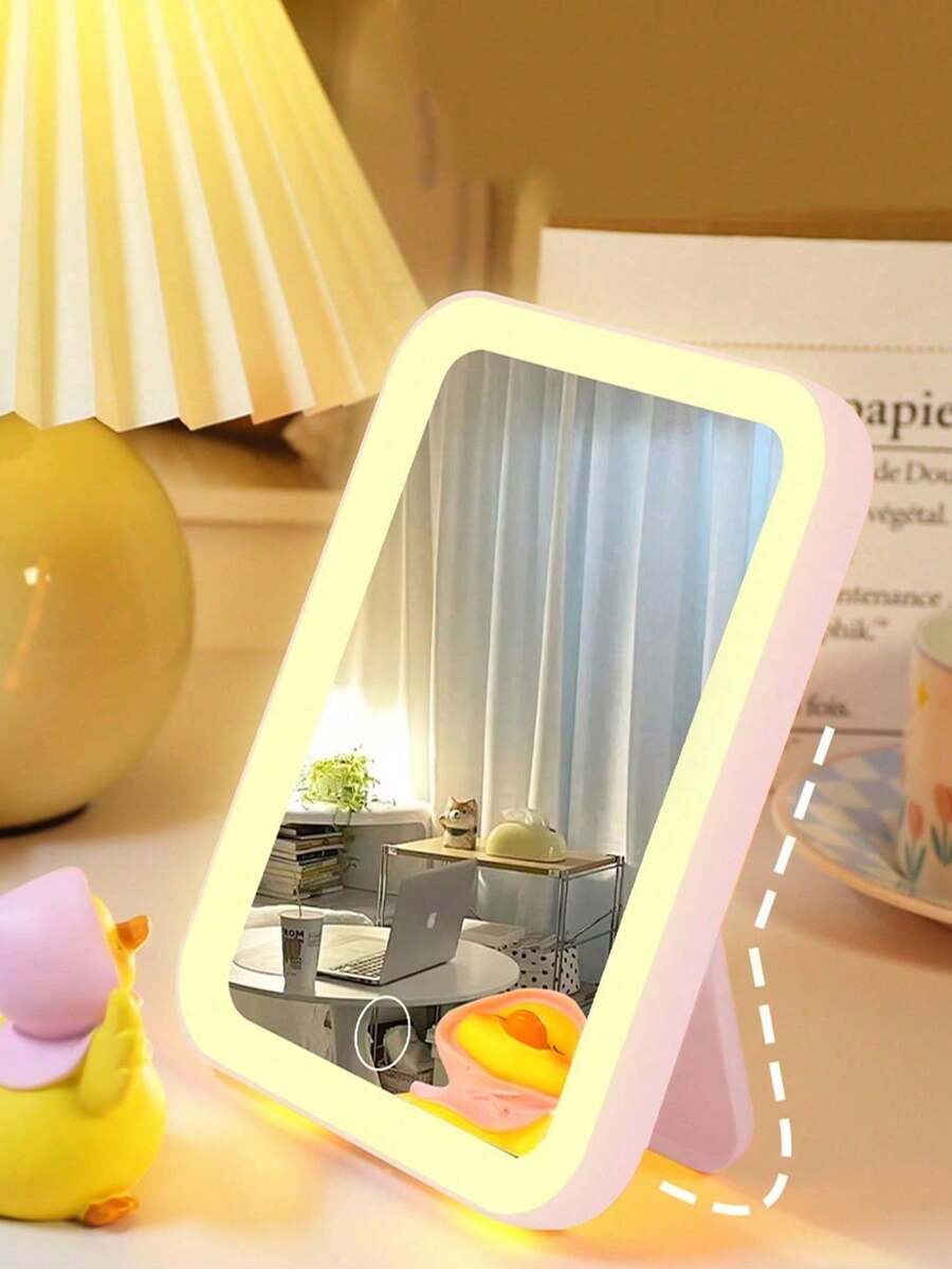 1 件带触摸屏的 LED 化妆镜、3 种灯光模式、便携式支架和可折叠小镜子、带灯旅行化妆镜、带灯梳妆镜、可充电 1500mAh 电池、3 色灯光模式调光 LED 照明镜、化妆旅行配件