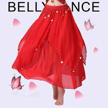 女士舞蹈裙肚皮舞长裙摆层叠裙派对节日服装带硬币开衩裙肚皮舞表演比赛服装