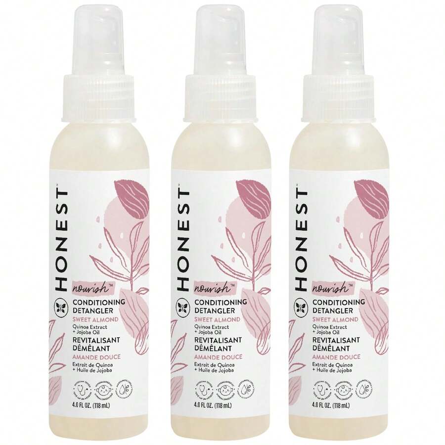 Acondicionador desenredante The Honest Company | Acondicionador sin enjuague + Spray reconstituyente | Sin lágrimas, sin crueldad animal, hipoalergénico | Refrescante cítrico de vainilla, 4 onzas fluidas - Nutritivo de almendras - Ver 1