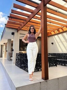 Mon Jeans Pants Without Lycra For Women - Beige - View 3