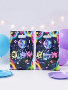 10/25/50个装夜光主题礼品袋，迪斯科球图案发光礼品包装袋，塑料袋，迪斯科主题派对装饰，80/90年代复古主题派对用品，音乐节礼品包装袋，购物礼品袋，生日派对装饰，节日庆典霓虹礼品袋，厨房包装用品，生日礼物，派对小礼品 - 螢光 - 查看 4