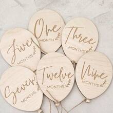 Globos de madera conmemorativos - Tarjetas de recuerdos con acabado albaricoque, que celebran de 1 a 12 meses, un recuerdo imperecedero para el primer año