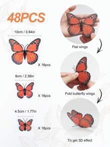 24pcs/48pcs Monarch Butterfly Wall Decor, 3D Realistic Simulation Orange Butterfly Decorations For Halloween Party Gifts Birthday Graduation