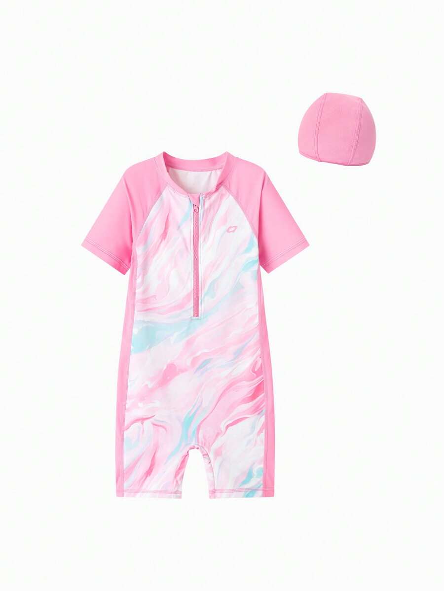 Balabala Traje de baño con camiseta de manga raglán y shorts para niña preadolescente, con estilo y dulzura - tono rojo blanco - View 1